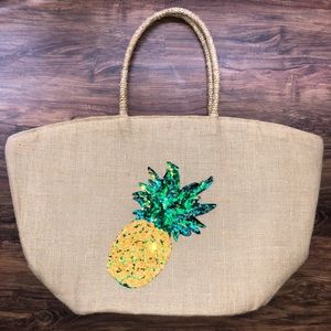 ❗️NEW 🚫🏷 Pineapple Burlap Beach Tote